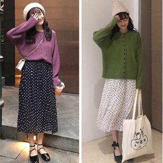 Plain Cardigan / Dot Skirt