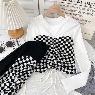 Plaid Lace-up Cropped Top