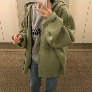 Chunky Knit Hooded Zip-up Jacket