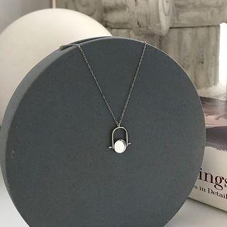 925 Sterling Silver Geometric Turnable Pendant Necklace L181 - Silver - One Size