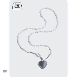 Heart Mirrored Pendant Beaded Necklace White - One Size