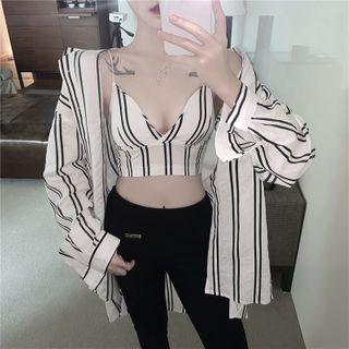Striped Shirt / Cropped Camisole Top