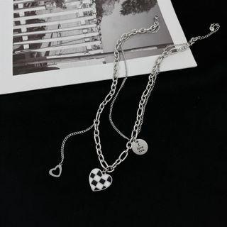 Checker Heart Layered Necklace