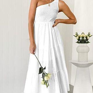 Sleeveless Single Shoulder Layered Midi A-line Dress
