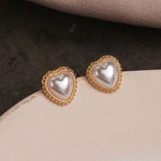 Alloy Pearl Heart Earring Gold & White - One Size