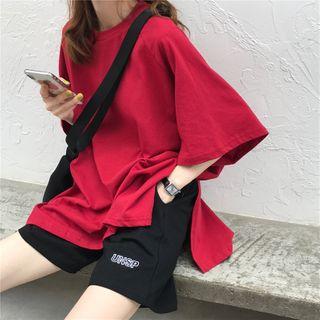 Elbow-sleeve Plain T-shirt / Shorts