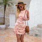 Tie-dye Drawstring Sleeveless Mini Bodycon Dress