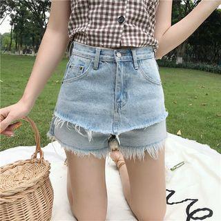 Fray Layered Denim Shorts