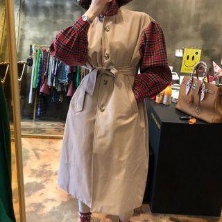 Plaid Panel Trench Coat As Shown In Figure - One Size