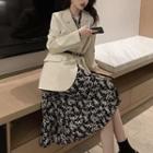 Long-sleeve Floral Midi A-line Dress / Blazer / Set