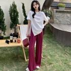 High Waist Wide Leg Dress Pants / Elbow-sleeve Lettering T-shirt