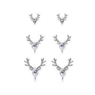 Sterling Silver Simple Fashion Elk Cubic Zircon Three-piece Stud Earrings Silver - One Size