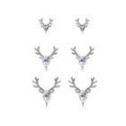 Sterling Silver Simple Fashion Elk Cubic Zircon Three-piece Stud Earrings Silver - One Size