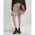 Band-waist Asymmetric Frill-hem Cotton Mini Skirt