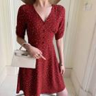 Dot Open-back Short-sleeve Slim-fit Dress