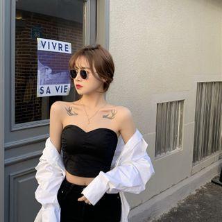 Set: Strapless Top + Plain Shirt Strapless Top - Black & Shirt - White - One Size
