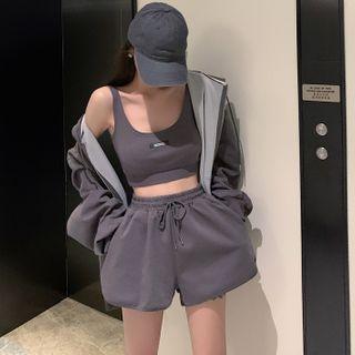 Zip-up Hooded Jacket / Crop Tank Top / Shorts / Set
