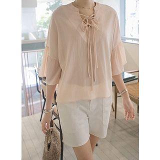 Lace-up Detail Chiffon Top