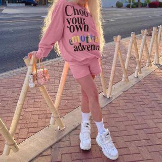 Set: Lettering Sweatshirt + Drawstring Sweatshorts