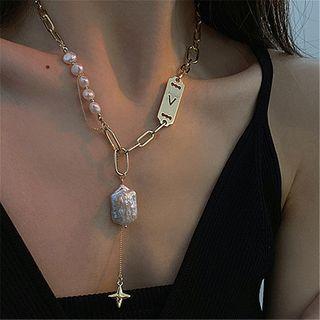 Freshwater Pearl Star Alloy Pendant Necklace Gold - One Size
