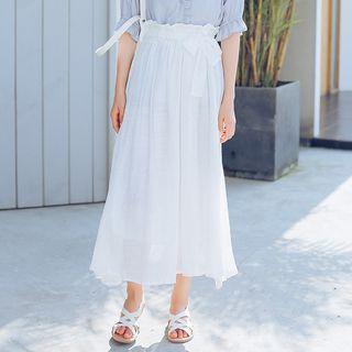 A-line Midi Chiffon Skirt With Sash