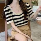 Short-sleeve Knit Top / Wide Leg Shorts / Belt / Set