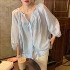 Lantern-sleeve Loose-fit Blouse