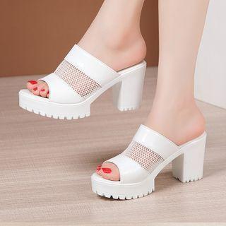 Mesh Platform Chunky-heel Slide Sandals