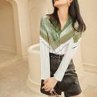 Long-sleeve Open-collar Print Chiffon Blouse