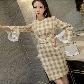 Plaid 3/4 Sleeve Dress