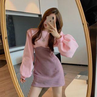 Lantern-sleeve Mini A-line Sweatshirt Dress
