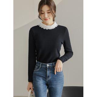 Contrast Lace-collar Top