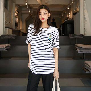 Appliqu -detail Stripe T-shirt