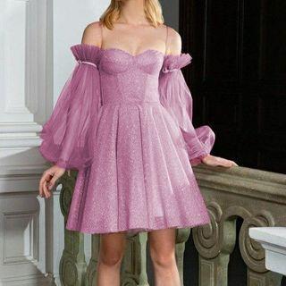 Cold-shoulder Glitter Corset Dress