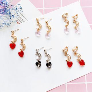 Moon Heart Rhinestone Earring