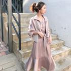 Sleeveless Midi A-line Dress / Zip Jacket