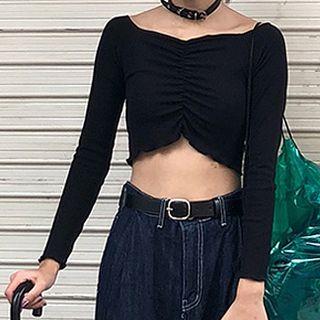 Plain Cropped High-waist T-shirt Black - One Size