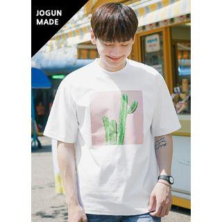 Round-neck Cactus-printing T-shirt