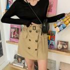 Flap Buttoned Miniskirt With Belt