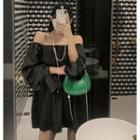 Long-sleeve Off-shoulder Plain Loose-fit Dress