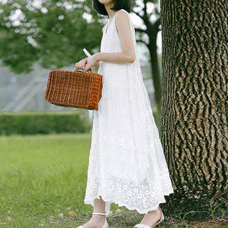 Embroidered Midi Tank Dress White - One Size