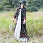 Floral Print Frog Button Long Coat