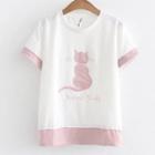Short-sleeve Contrast Trim Cat T-shirt