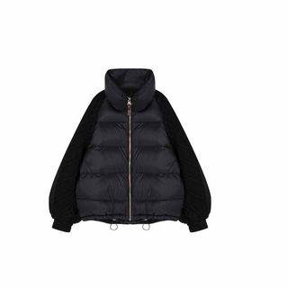 Knit Panel Stand Collar Padded Jacket