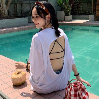 3/4-sleeve Open-back Oversized T-shirt
