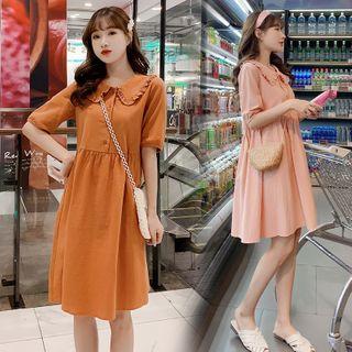 Ruffled Collar Elbow-sleeve A-line Dress