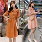 Ruffled Collar Elbow-sleeve A-line Dress