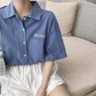 Lettering Embroidered Short-sleeve Blouse