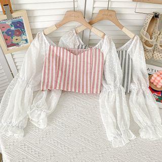Patchwork Boatneck Striped Crop Top In 5 Colors