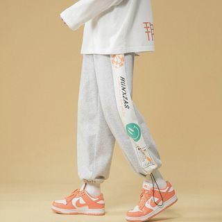Drawstring Hem Print Panel Sweatpants